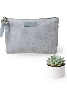 CLARINS Snowflake Floral Cosmetic Makeup Bag Zip Pouch
